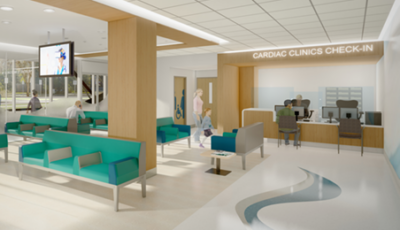 Rendering of a waiting room of a future SHN Cardiac Clinic.